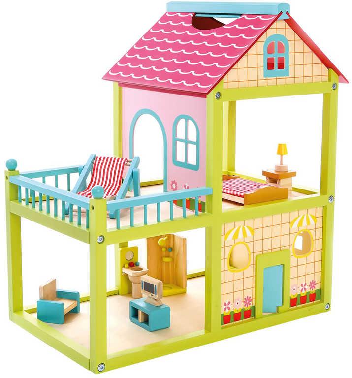 Bino DŘEVO Domeček pro panenky set s nábytkem (dřevěná hračka)