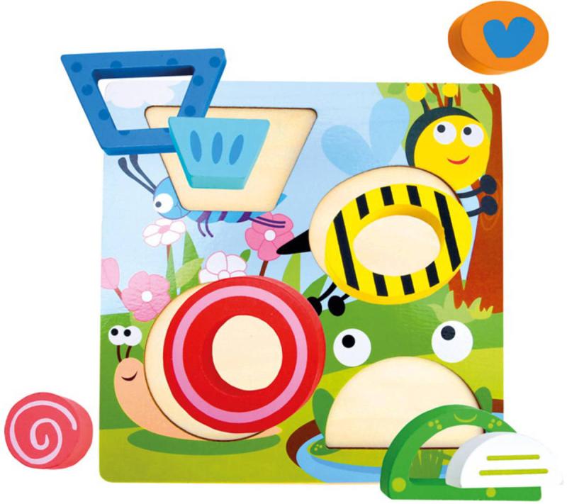 Bino DŘEVO Puzzle vkládací rybník 9 dílků 3D (dřevěná hračka)