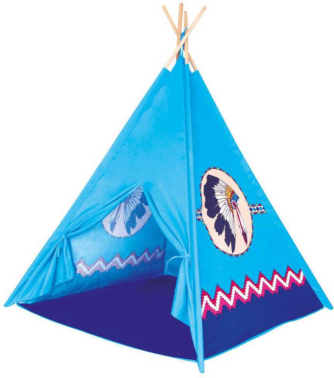 Bino DŘEVO TeePee stan indiánský modrý 120x150x120cm 4 stěny