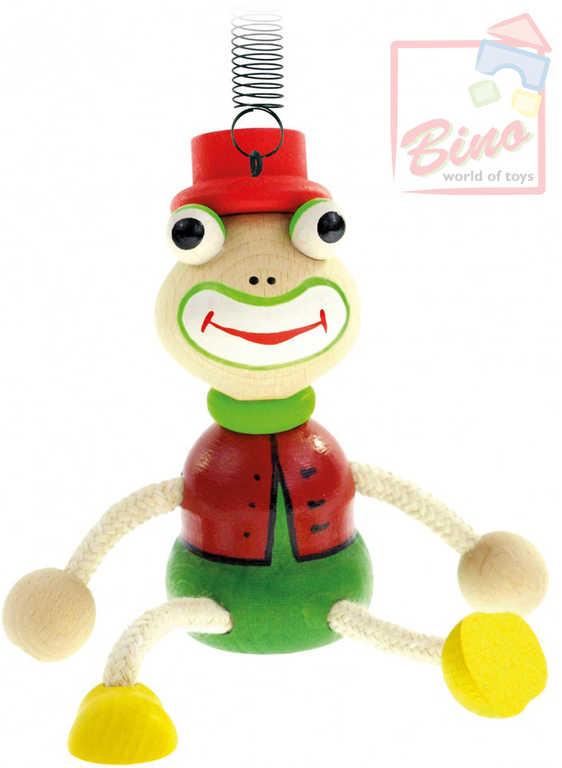 Bino DŘEVO Žába na pružině 12cm pružiňák (dřevěná hračka)