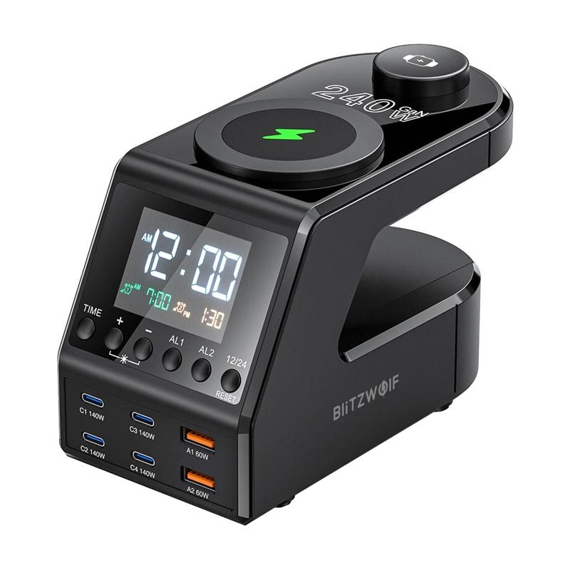 Blitzwolf Budík BW-FW10 s nabíječkou 2xUSB-A, 4xUSB-C, 240W