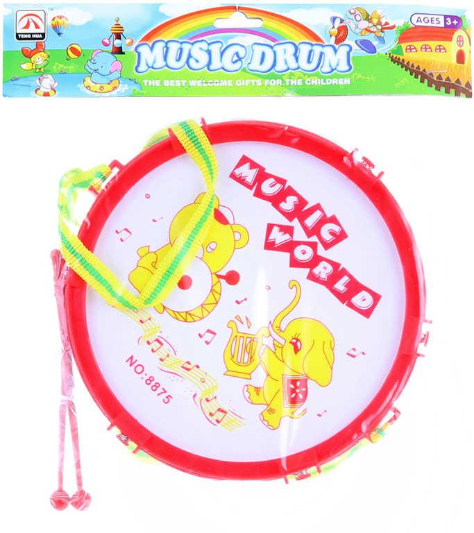 Bubínek dětský 19cm se zvířátky set se 2 paličkami (hudební nástroje)