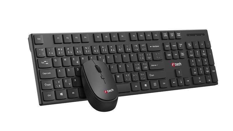 C-TECH WLKMC-03, bezdrátový set klávesnice s myší,nízký zdvih,USB, CZ/SK,černá