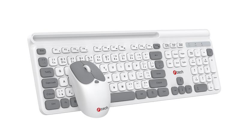 C-TECH WLKMC-05W Quallis, bezdrátový set klávesnice s myší,odkládací prostor,USB, CZ/SK,bílá
