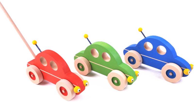 Ceeda DŘEVO Auto jezdík na tyči 3 barvy (dřevěná hračka)