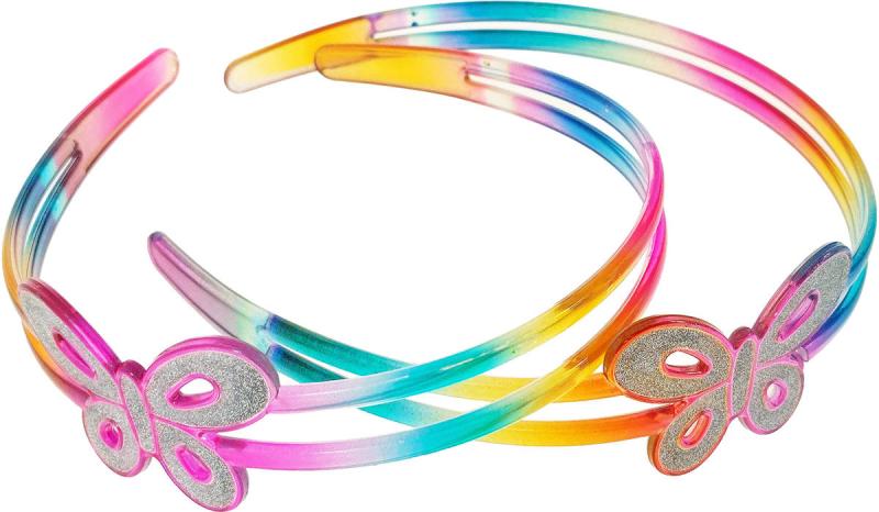 Čelenka duhová třpytivá s motýlkem plastová