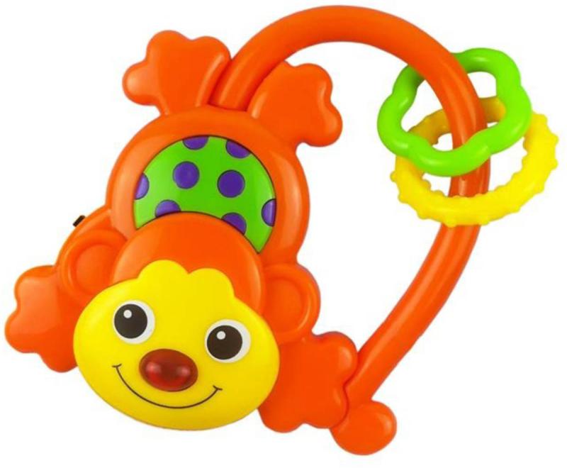 Chrastítko Baby Mix opička oranžová pro miminko na baterie Světlo Zvuk