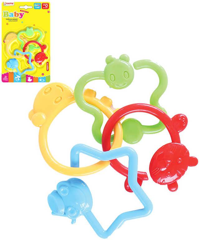 Chrastítko baby spojené tvary zvířátka 4ks pro miminko plast