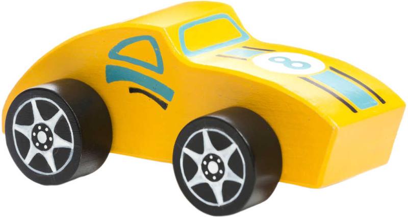 Cubika DŘEVO Baby autíčko 12cm žlutá závodnička (dřevěná hračka)