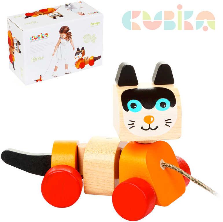 Cubika DŘEVO Baby Kočička tahací na kolečkách (dřevěná hračka)