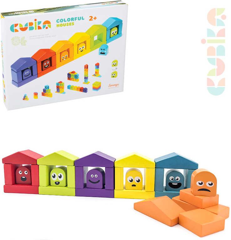 Cubika DŘEVO Baby stavebnice Domečky barevné set 30 dílků pro miminko