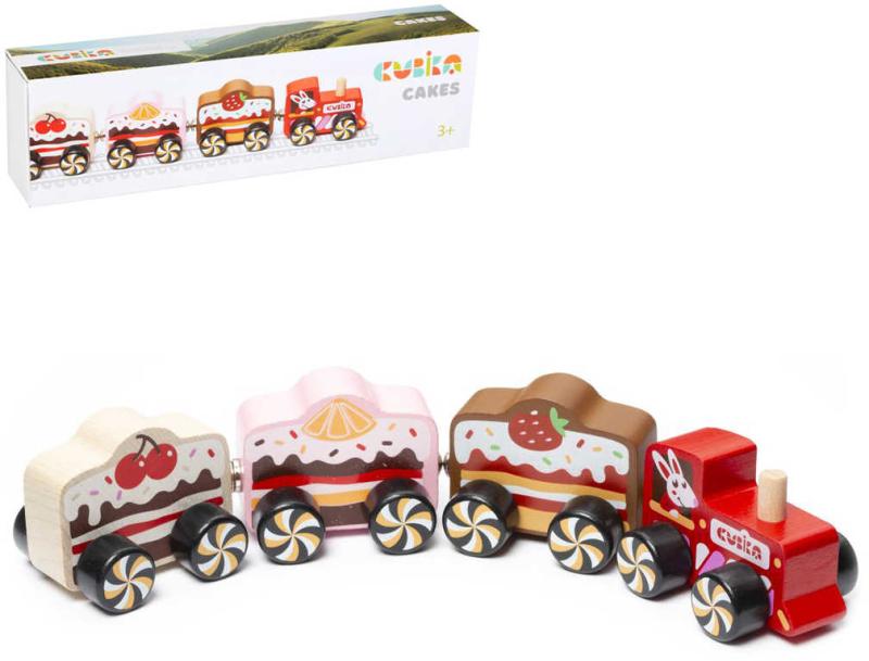 Cubika DŘEVO Magnetický vláček sladkosti set mašinka + 3 vagonky