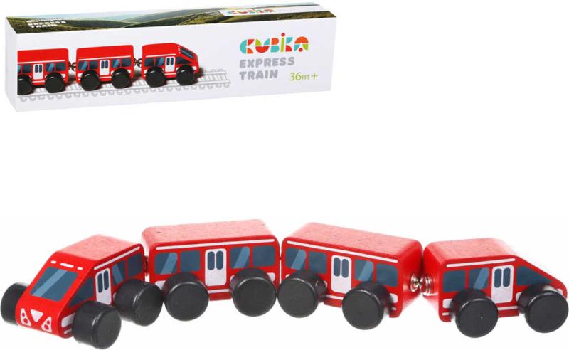Cubika DŘEVO Vláček rychlík s magnety 4 dílky (dřevěná hračka)