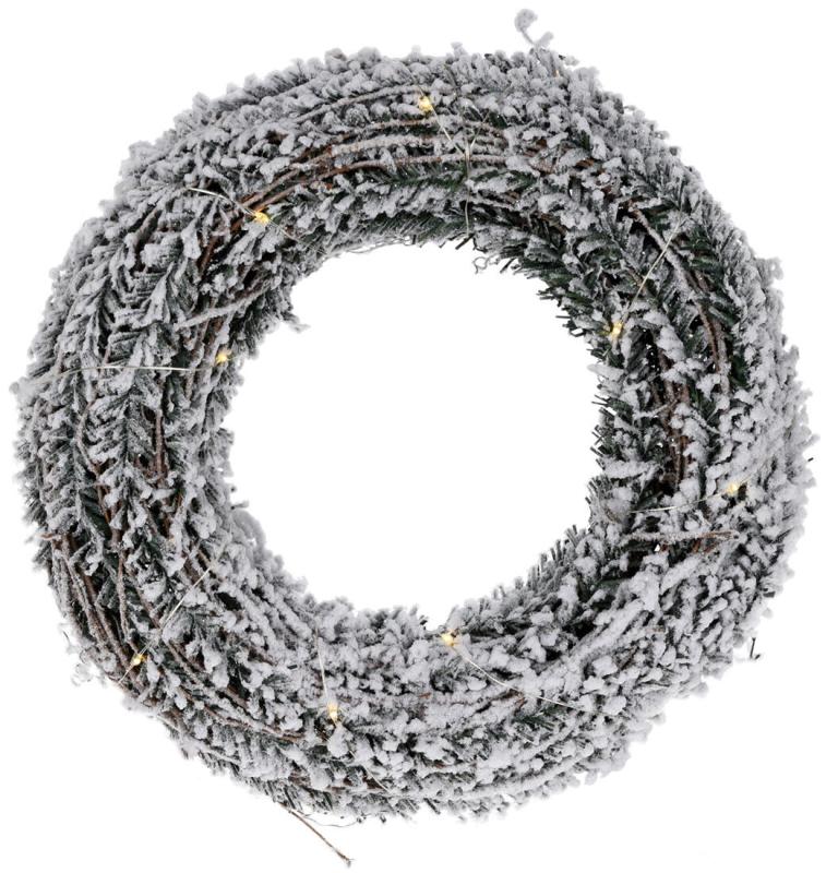 Dekorace Věnec 30cm, RATAN se sněhem, 20LED, s časovačem