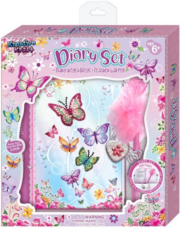 Deník tajný set s ozdobnou tužkou s peřím se zámkem a klíčky