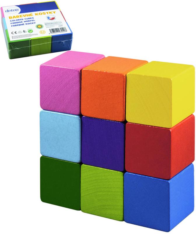 Detoa DŘEVO Kostky barevné kubus set 9ks (dřevěná hračka)
