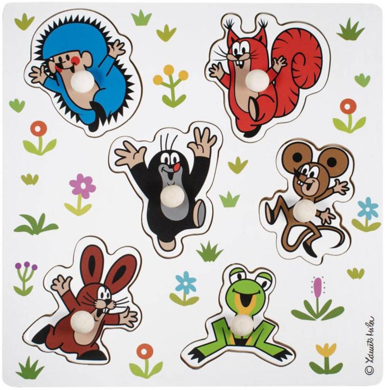 Detoa DŘEVO Puzzle vkládací malé Krtek (Krteček) na desce 6 dílků s úchyty