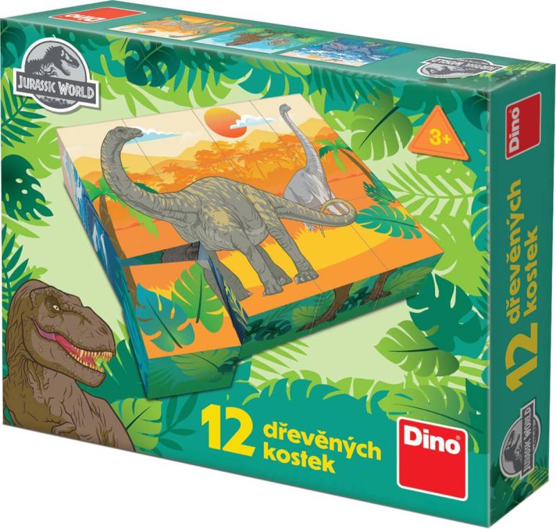 Dino DŘEVO Kubus Jurský svět set 12ks obrázkové kostky (dřevěná hračka)