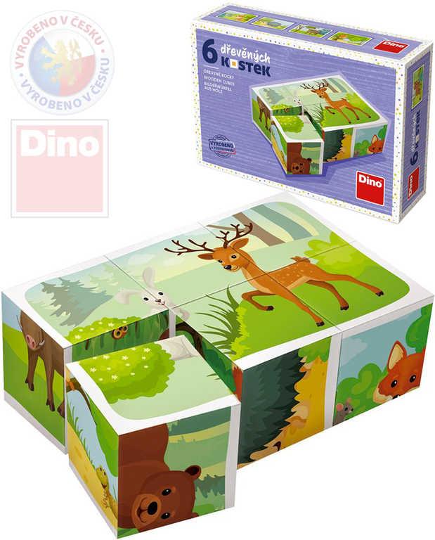 Dino DŘEVO Kubus set 6ks Zvířátka lesní obrázkové kostky