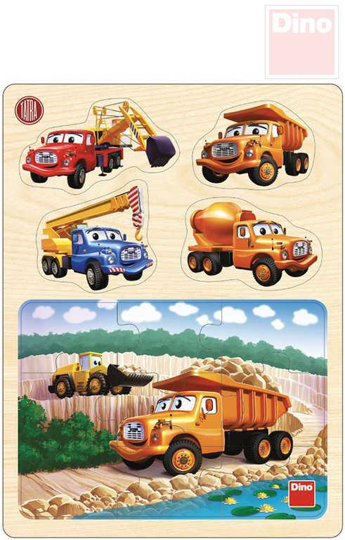 Dino DŘEVO Puzzle vkládací deskové 2v1 Tatra 13 dílků (dřevěná hračka)