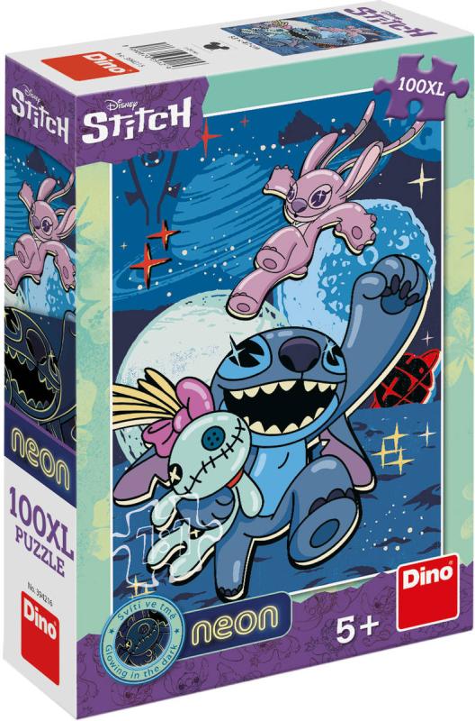 Dino Puzzle XL Stitch 100 dílků neon skládačka 33x47cm svítí ve tmě