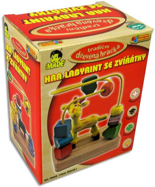 DŘEVO Labyrint se zvířátkami 3 druhy (dřevěná hračka)