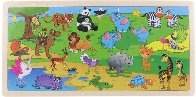 DŘEVO Puzzle safari zvířátka vkládací na desce 96 dílků
