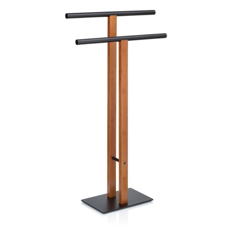 Držák na ručníky Amir kov/bambus černá/hnědá 30x20x93 cm