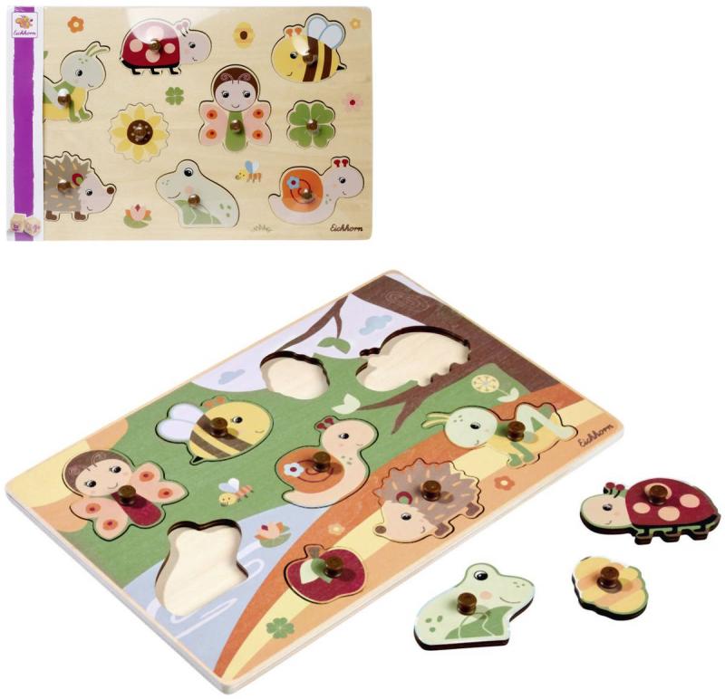 Eichhorn DŘEVO Puzzle baby vkládací s úchyty 9 dílků zvířátka 2 druhy
