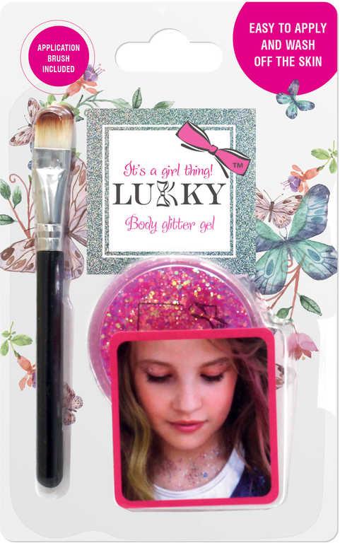 EP line LUKKY Třpytivý gel dětský tělový Růžový set se štětcem na kartě