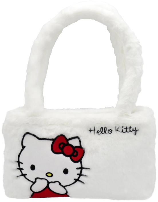 EP Line Taška bílá kočička Hello Kitty plyšová velká 26x17cm na zip