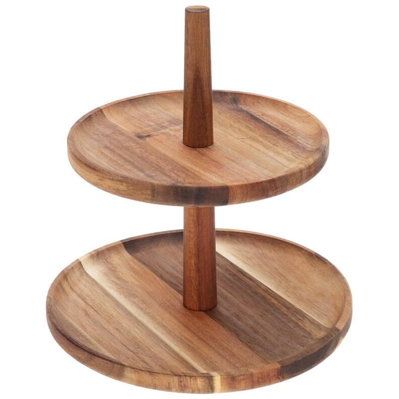 Excellent Houseware Etažér dvoupatrový 23 cm Akát