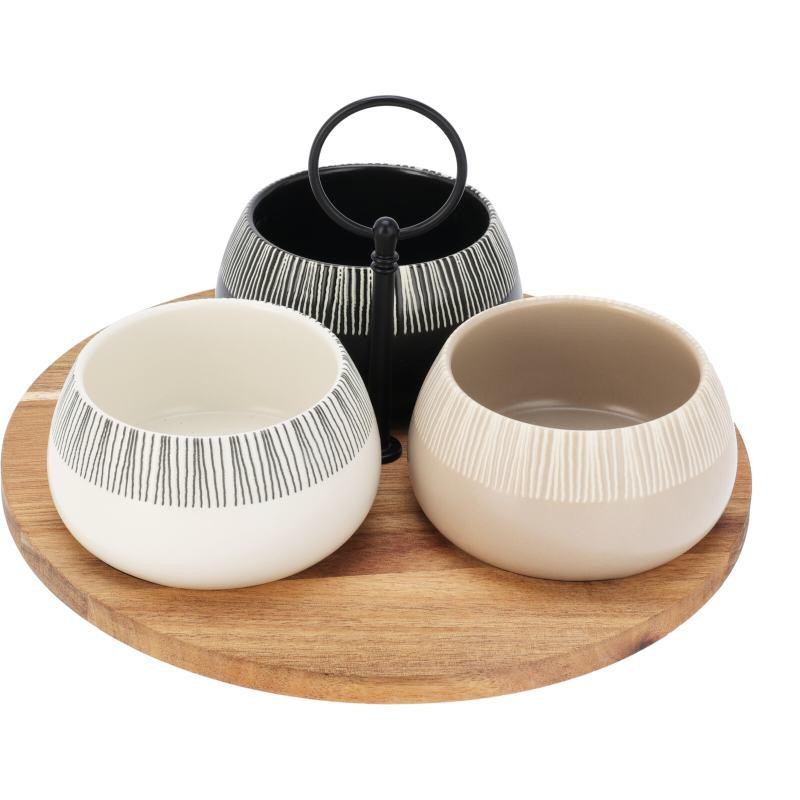 Excellent Houseware Sada misek na pochutiny servírovací s prkénkem 3 ks