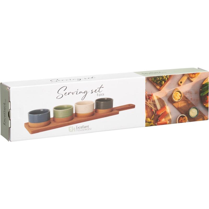 Excellent Houseware Sada misek na pochutiny servírovací s prkénkem 4 ks