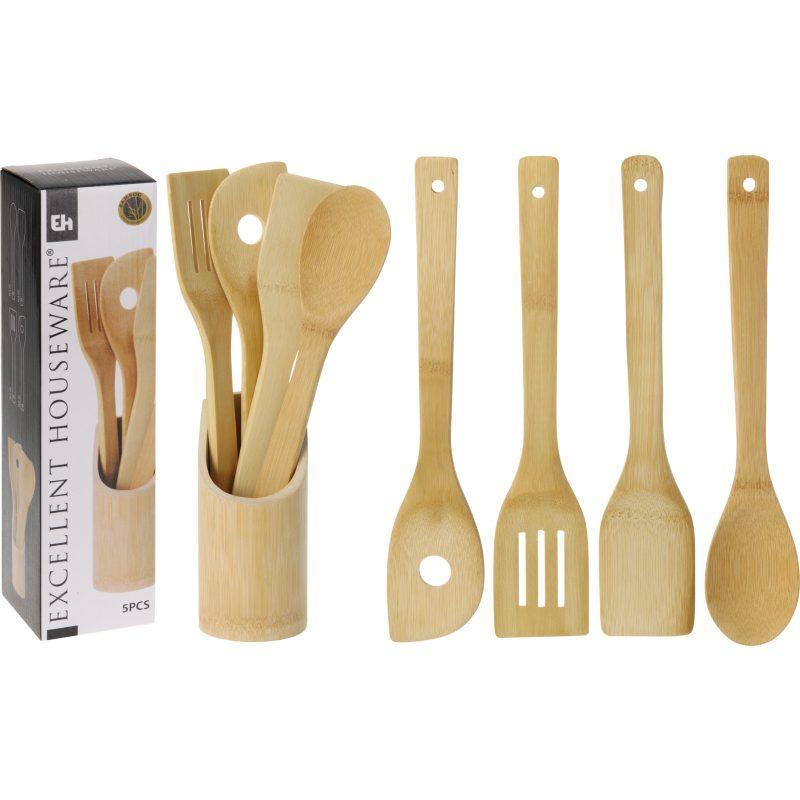 Excellent Kuchyňské náčiní ve stojanu sada 5 ks bambus