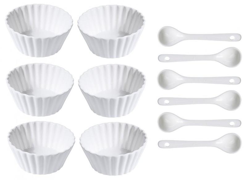 Excellent Sada porcelánových misek se lžičkou 12 ks vlnovka úzká