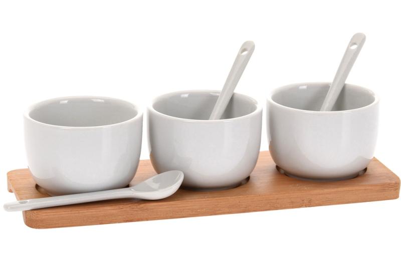 Excellent Servírovací misky se lžičkami porcelán / bambus