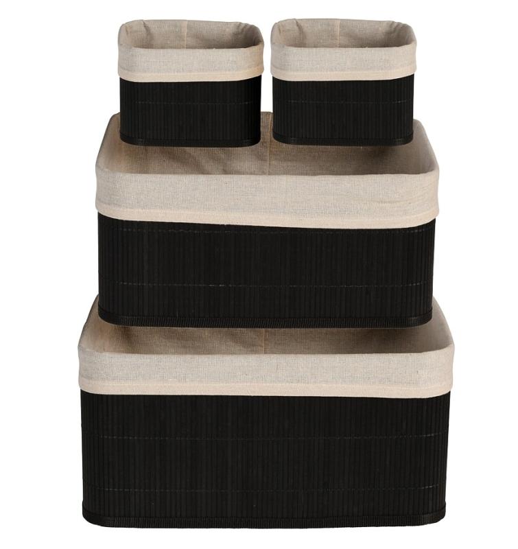 Excellent Úložné košíky sada 4 ks bambus / textil černá