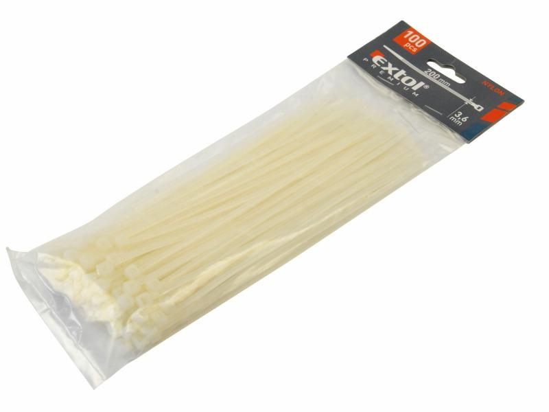 EXTOL-PREMIUM Pásky na vodiče bílé, 250x4,8mm, 100ks, NYLON, EXTOL PREMIUM