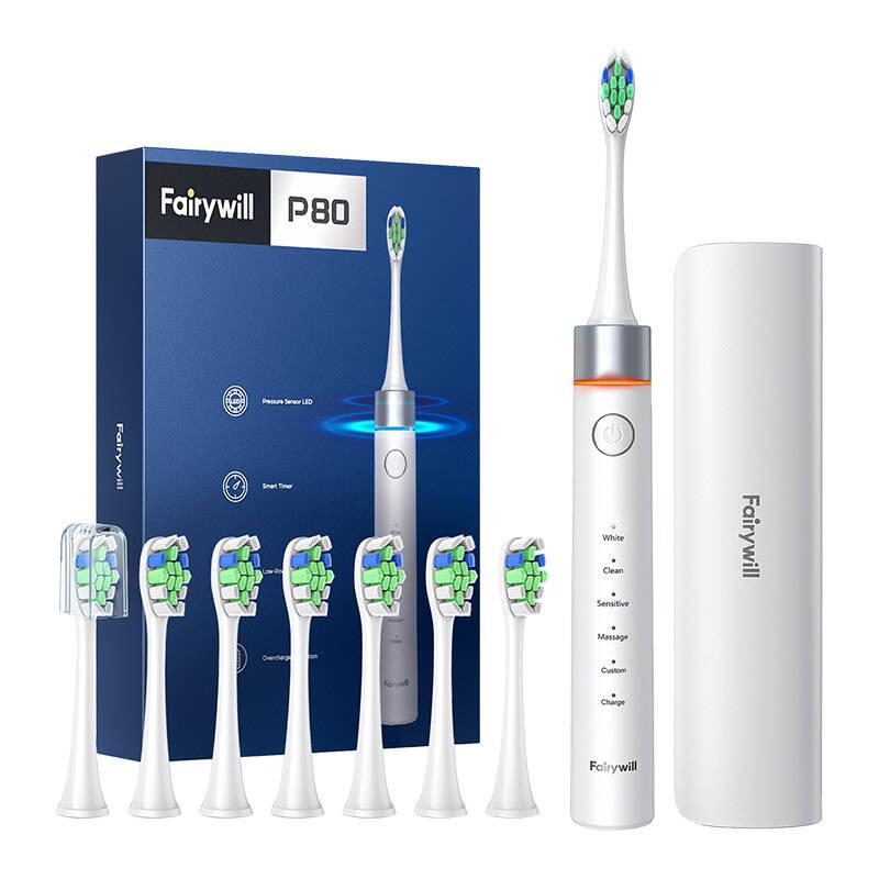 Fairywill Sonický zubní kartáček FW-P80 se sadou špiček a pouzdrem (bílý)