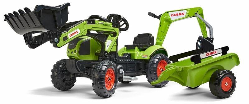 Falk Šlapací traktor 2040N Claas Arion 410 s nakladačem, rypadlem a vlečkou