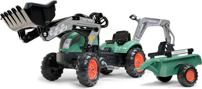 Falk Šliapací traktor Vintage 2054N s lyžicou, bagrom a prívesom, zelený