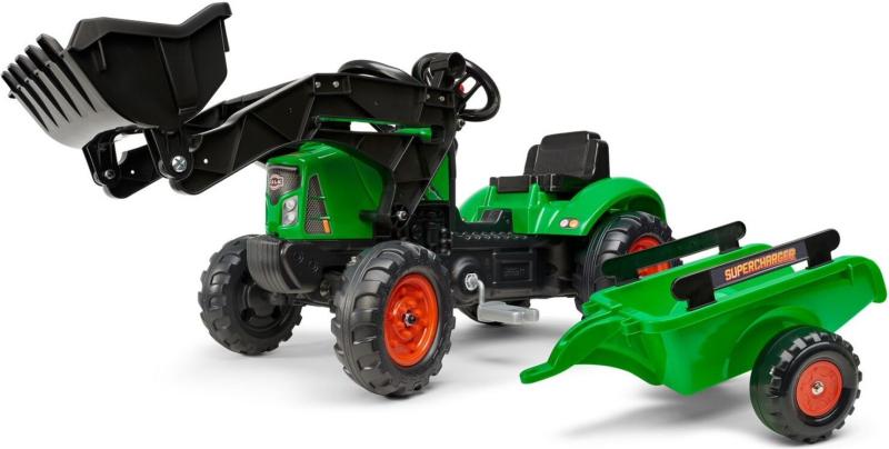 Falk Supercharger Šliapací bagor s otváracou kapotou a vlečkou zelený