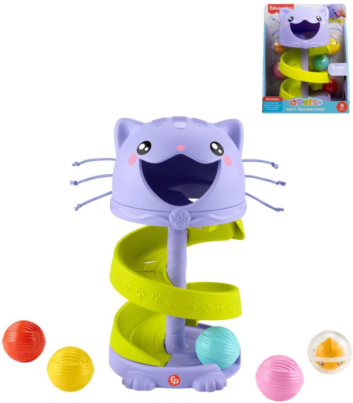 Fisher Price Baby kuličková dráha kočička věž + 5 kuliček pro miminko