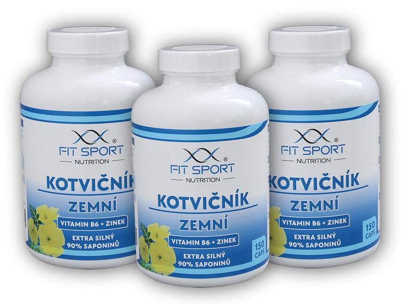 FitSport Nutrition 3x Kotvičník zemní 90% + Vitamin B6 + Zinek 150 kapslí
