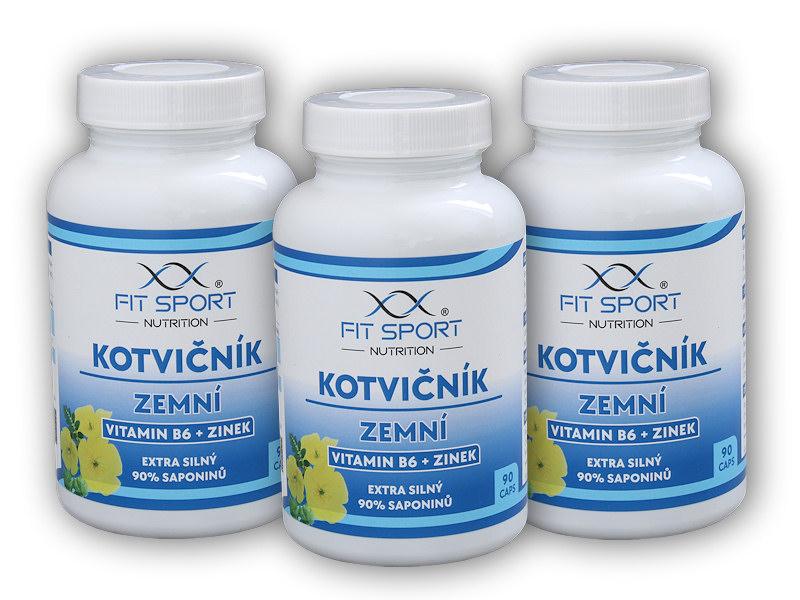 FitSport Nutrition 3x Kotvičník zemní 90% + Vitamin B6 + Zinek 90 kapslí