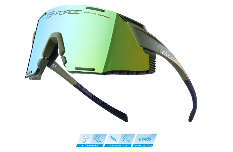 Force GRIP army-zlaté cyklistické brýle - zlatá revo skla + šátek Force