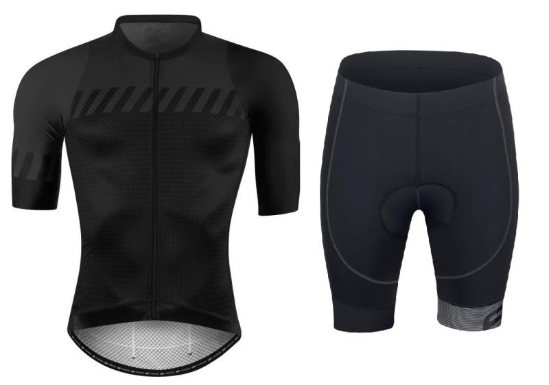 Force FASHION černo-šedý cyklistický dres - krátký rukáv + Force B21 EASY černé cyklokraťasy do pasu s vložkou