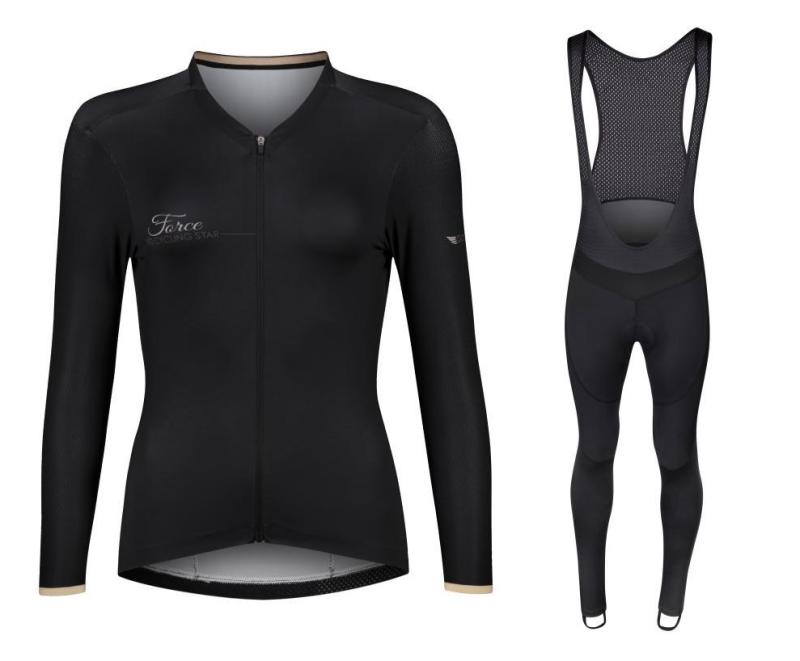 Force GOLD LADY čierny cyklodres - dlhý rukáv + Force BRIGHT LADY čierne cyklokalhoty