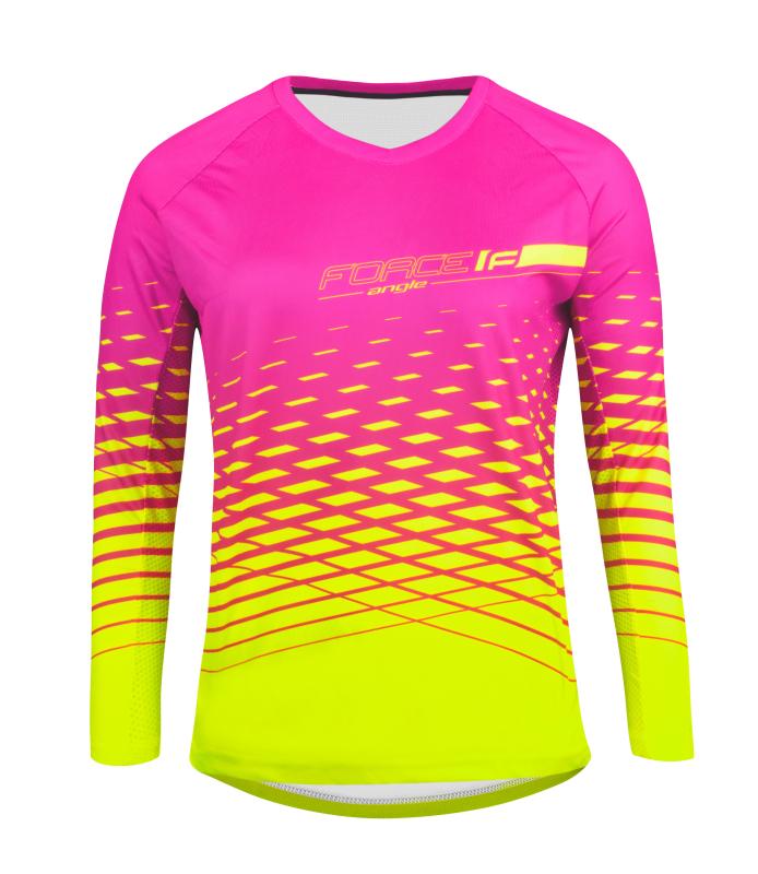 Force MTB ANGLE růžovo-fluo dámský cyklodres - dl.rukáv